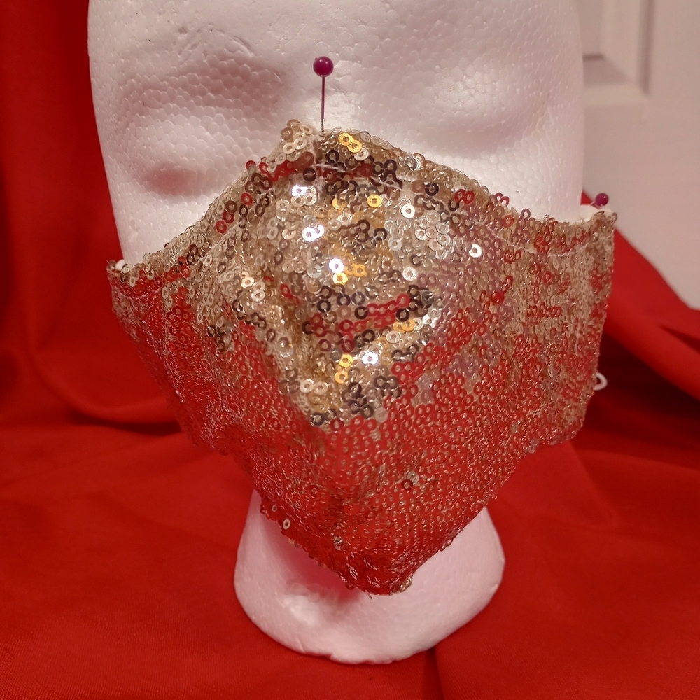 SKU 902KAM Gold Sequin Double Layer Mask XL Kids/SM Adult